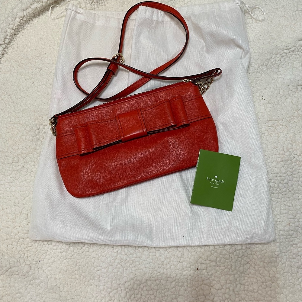 Kate Spade Elegant Red Leather Bow Clutch
